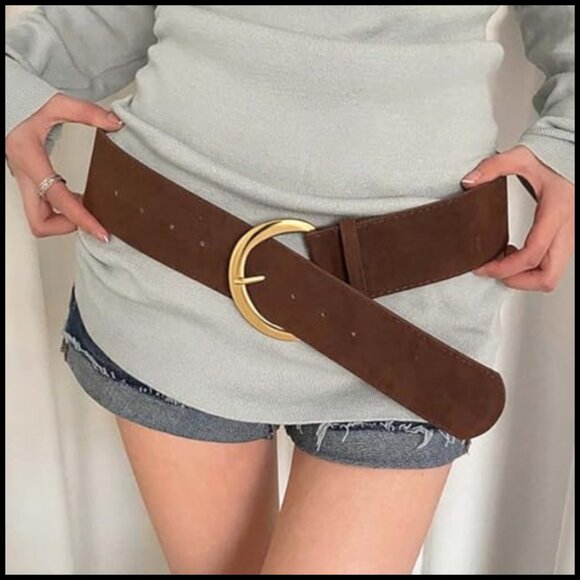 Wide Chunky Suede Faux Leather Belt with Oversized Metal Buckle main image 6
